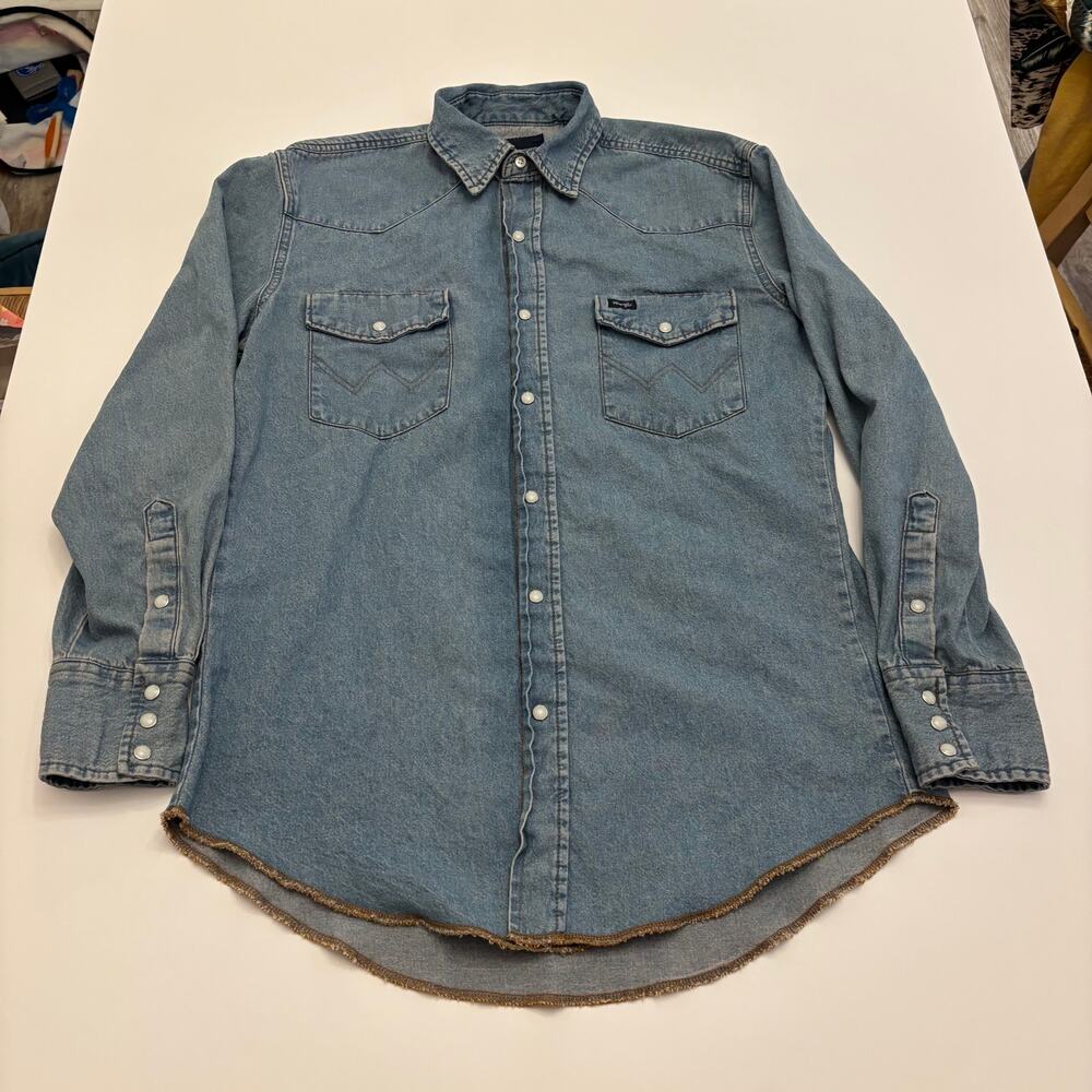 Wrangler Western Pearl Snap Denim Shirt Blue Men's Medium